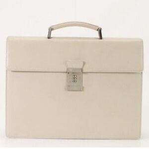 PRADA Ivory White Saffiano Leather Slim Flap Briefcase Laptop Bag With Lock